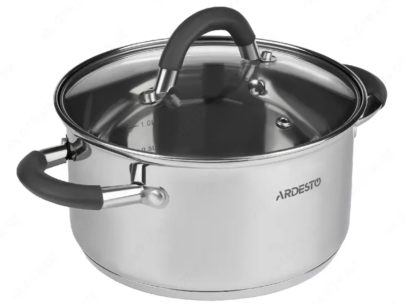 Кастрюля Ardesto Gemini, стеклянная крышка, 3,6 л, серые ручки с силиконом,нержавеющая сталь