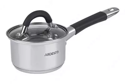 Ковш Ardesto Gemini, стеклянная крышка, 0,8 л, серые ручки с силиконом, нержавеющая сталь