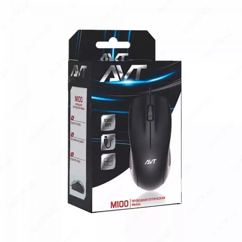 Компьютерная мышь (проводная) "Avtech" AVT-M100, USB, 1000dpi (Арт. - 0843) Black