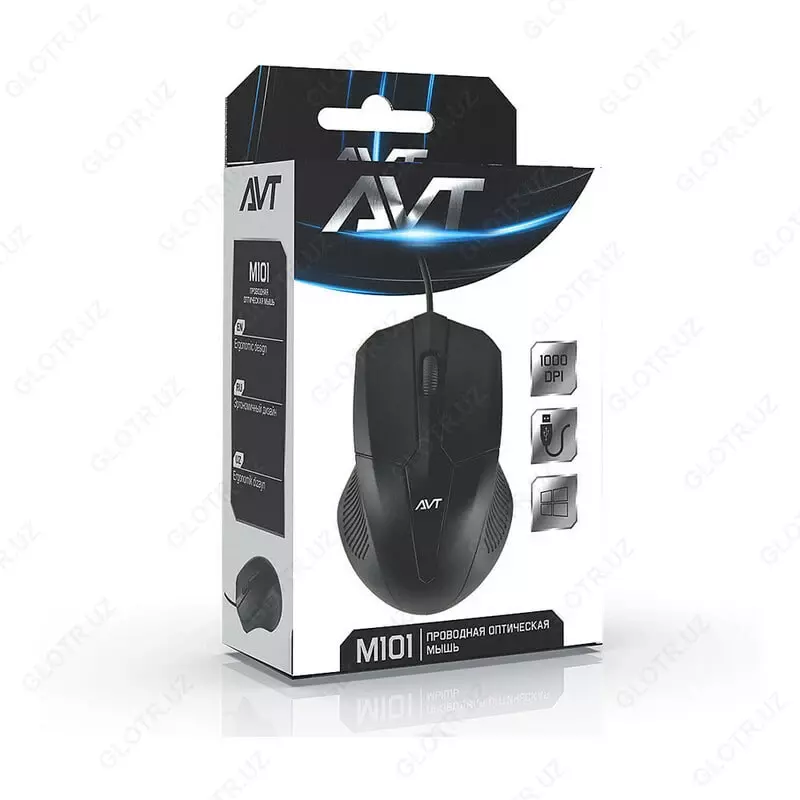 Kompyuter sichqonchasi (simli) "Avtech" AVT-M101, USB, 1000dpi (Art. - 0845) Qora