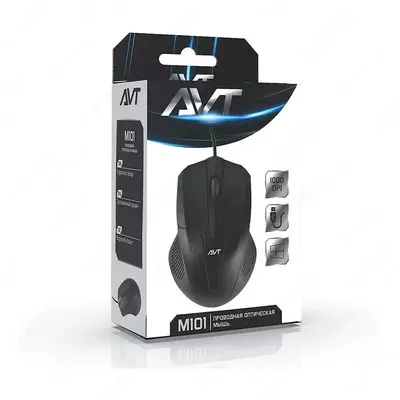 Kompyuter sichqonchasi (simli) "Avtech" AVT-M101, USB, 1000dpi (Art. - 0845) Qora