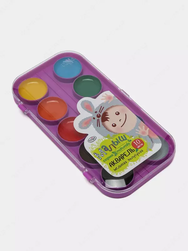 Акварель Гамма "Малыш naturals", 10 цветов, без кисти, пластик. упак.