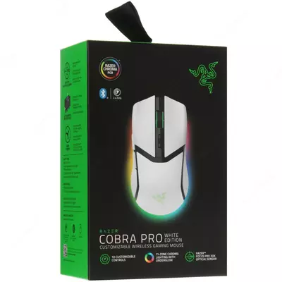 Razer Cobra Pro simsiz o'yin sichqonchasi, Bluetooth, 30,000dpi, RGB (Mahsulot raqami 08445) Oq rang