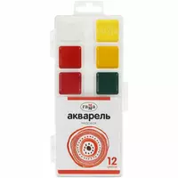 Акварель Гамма  медовая  12 цветов  без кисти  пластик. упак.  европодвес