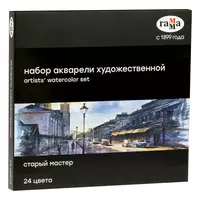 Акварель художественная Гамма Старый Мастер  24цв.*2 6мл  кюветы  картон