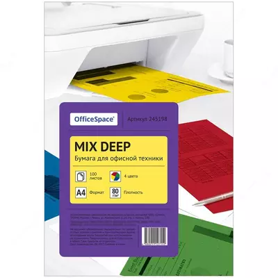 Бумага цветная OfficeSpace deep mix А4, 80г/м2, 100л. (4 цвета)