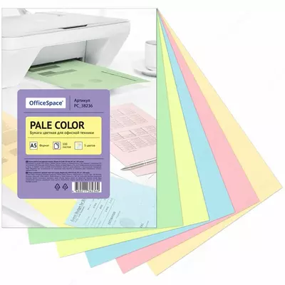 Бумага цветная OfficeSpace pale mix А4, 80г/м2, 100л. (5 цветов)