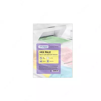 Бумага цветная OfficeSpace pale mix А4, 80г/м2, 100л. (5 цветов)