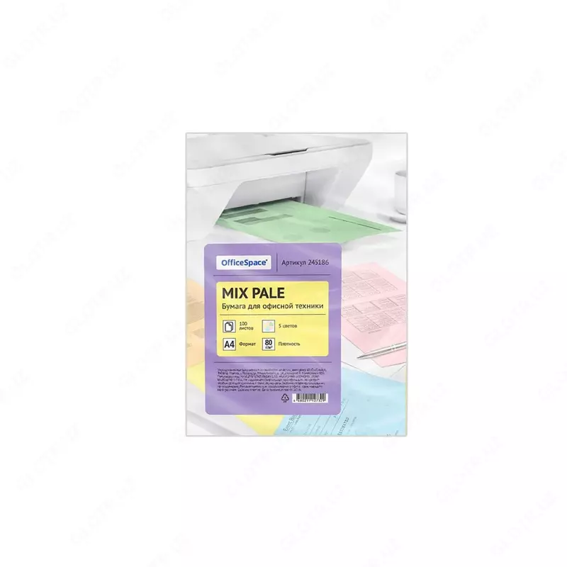 Бумага цветная OfficeSpace pale mix А4, 80г/м2, 100л. (5 цветов)