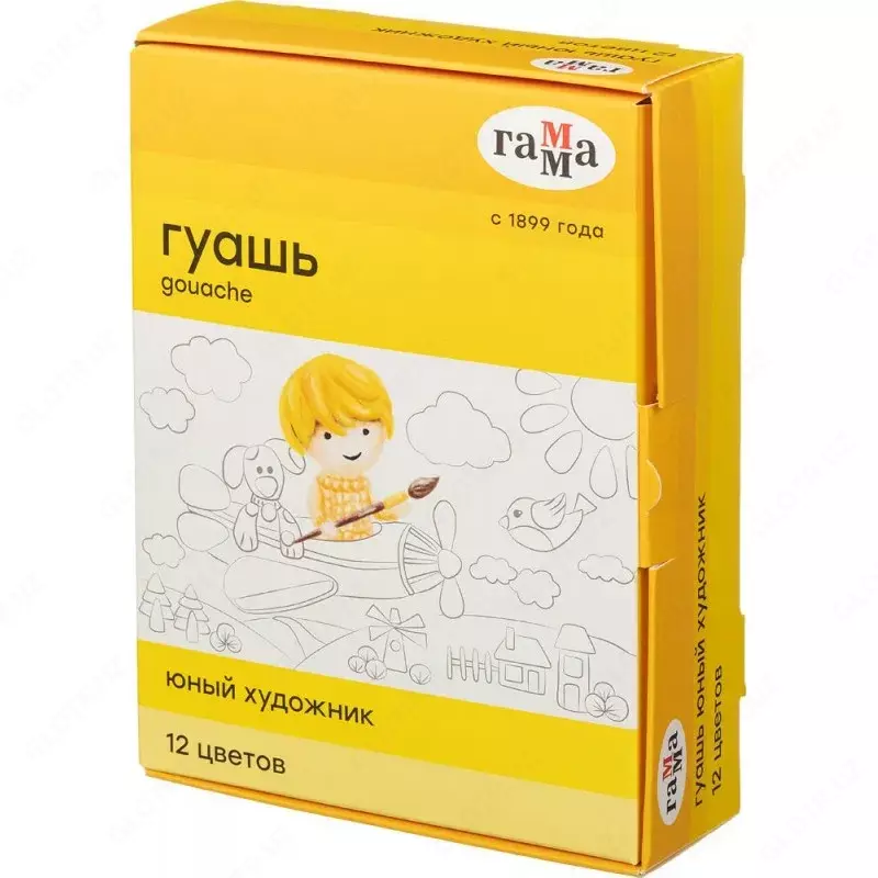 Гуашь Гамма "Юный художник NEW", 12 цветов,17,5мл, картон. упак.