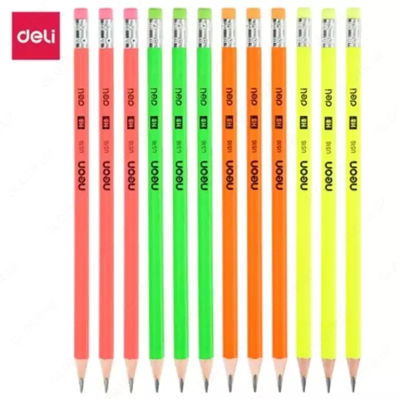 Карандаш 2B 51800 Deli с ластиком Neon