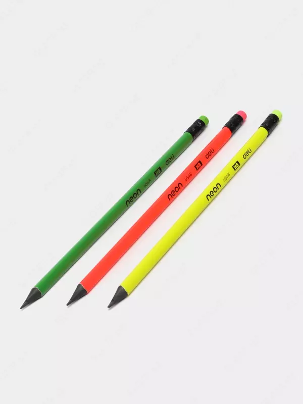 Карандаш пласт. HB с ласт. NEON 54600 Deli