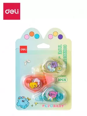  Корректирующая штрих-лента Deli Pupu Baby  5 мм х 5 м  уп. блистер 3 шт. (Арт. - 374-EH) Ассортимент - 
