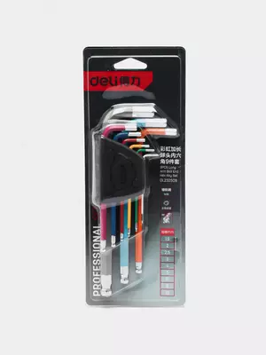  Набор шестигранных ключей (длин. скугл.) Deli Tools 9 шт.  1.5-10 мм (Арт. - DL232509) Цв. ассорти Только в розницу
