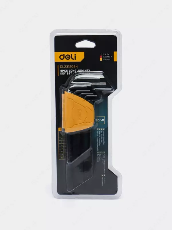  Набор шестигранных ключей (длин. плоск.) Deli Tools 9 шт.  1.5-10 мм (Арт. - EDL231209H) Черный Только в розницу