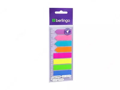 Флажки-закладки "Berlingo", 45*12/42*12мм, 25л*8 неоновых цветов, с линейкой, европодвес. (Арт. - LSz_45128)