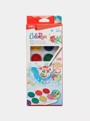 Краски акварельные Deli EC20-12, 12 цветов, с кистью