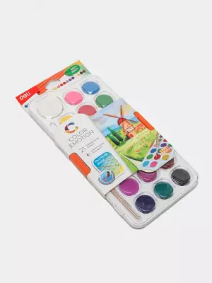 Краски акварельные 21 цв. с кистью C10-21 Deli
