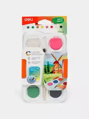 Краски акварельные 8цв с кистью С10-8 Deli