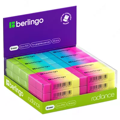 Ластик Berlingo "Radiance", прямоугольный, цвета ассорти, 50×18×10 мм