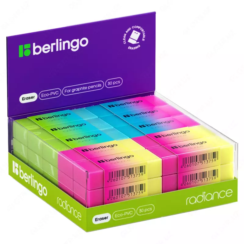 Ластик Berlingo "Radiance", прямоугольный, цвета ассорти, 50×18×10 мм