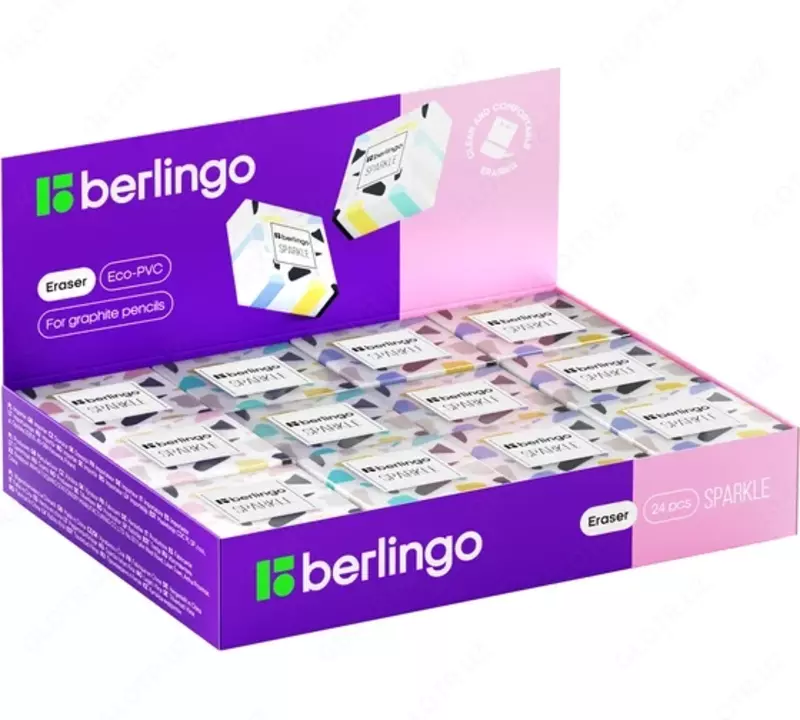 Ластик Berlingo "Sparkle", прямоугольный, цвета ассорти, 34*34*12мм