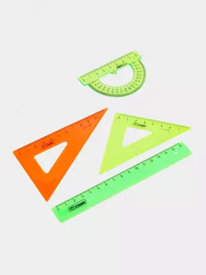 Набор чертежный малый Стамм, (треуг. 2шт., линейка 16см, транспортир) "Neon", ассорти