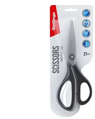 Ножницы Berlingo "Easycut 350", 21см, ассорти, эргономичные ручки, мягкие вставки, европодвес