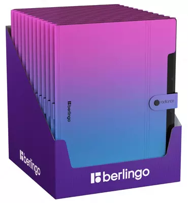 Папка 5 отделений Berlingo "Radiance", А4, 600мкм, на кнопке, розовый/голубой градиент