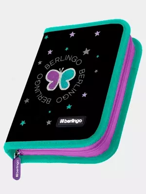Пенал 1 отделение, 200*140*40 Berlingo "Shining butterfly", дополнительная откидная секция, полиэстер