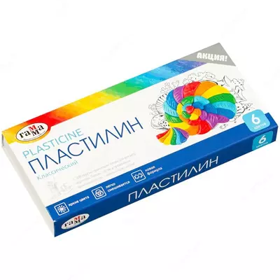 Пластилин Гамма "Классический", 06 цветов, 120г, со стеком, картон