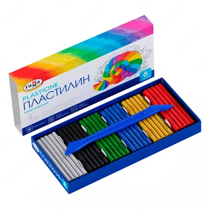 Пластилин Гамма "Классический", 06 цветов, 120г, со стеком, картон