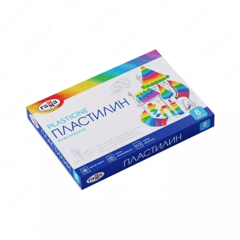 Пластилин Гамма "Классический", 08 цветов, 160г, со стеком, картон