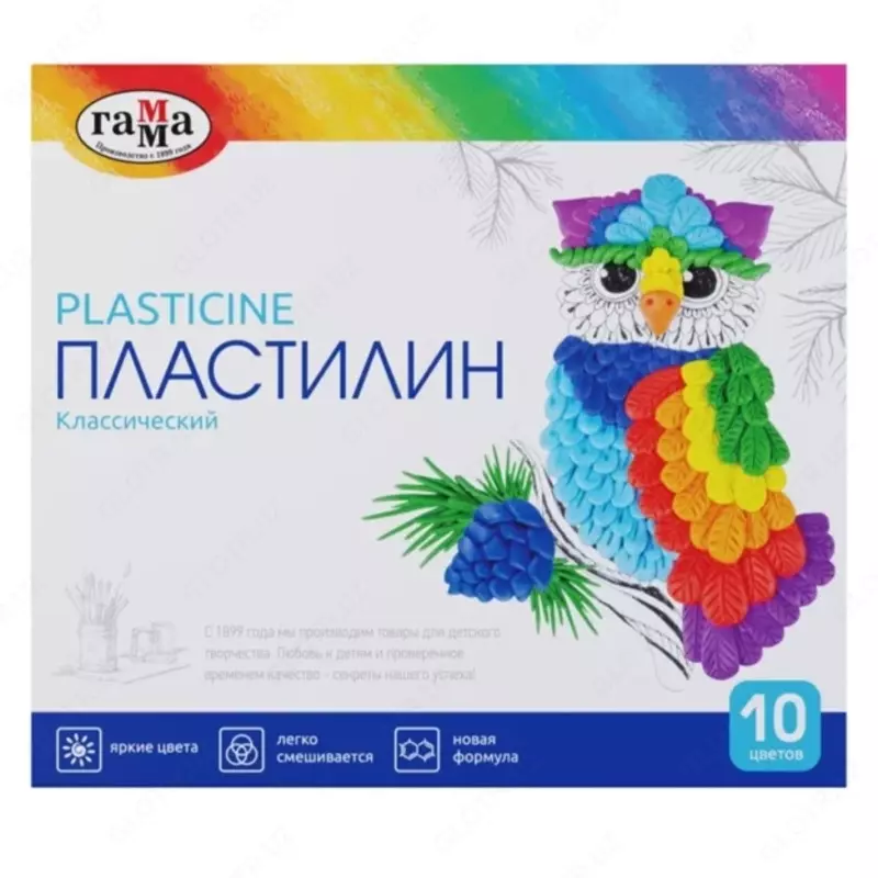 Пластилин Гамма "Классический", 10 цветов, 200г, со стеком, картон