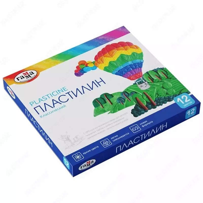 Пластилин Гамма "Классический", 12 цветов, 240г, со стеком, картон