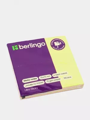 Самоклеящийся блок Berlingo "Ultra Sticky", 75*75мм, 320л., 4 неоновых цвета