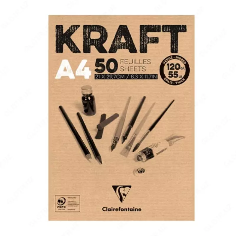 Скетчбук - блокнот 50л. А4 на склейке Clairefontaine "Kraft", 120г/м2, верже, крафт