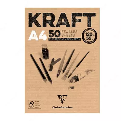 Скетчбук - блокнот 50л. А4 на склейке Clairefontaine "Kraft", 120г/м2, верже, крафт