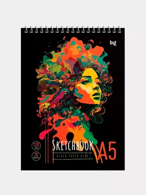 Скетчбук 20л., А5 BG "Stylish girl", на гребне, черный блок, 120г/м2