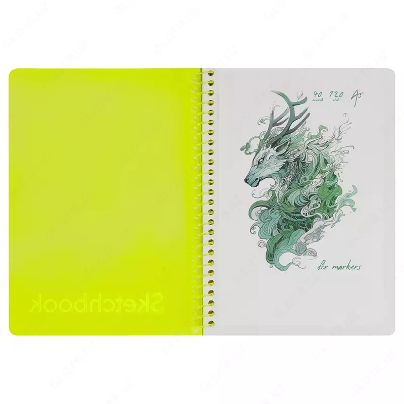 Скетчбук 40л., А5 BG "Neon. Yellow", на гребне, маркерная бумага 120г/м2