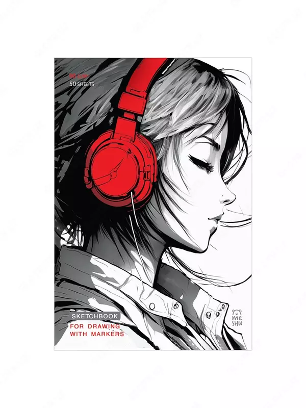 Скетчбук для рисования маркерами 50л. А5 на склейке MESHU "Girl and music", 90г/м2, soft touch