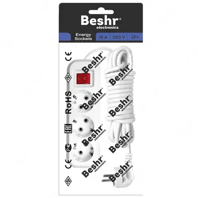 Beshr Удлинитель с заземлением 3х3М с ВКЛ