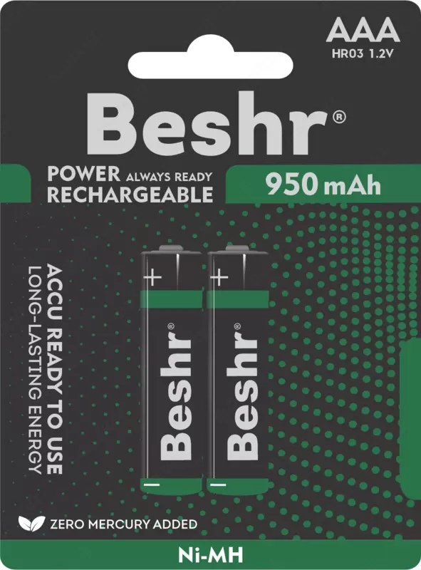   Аккумуляторные батарейки BESHR AAA  2 шт  POWER ACCU RECHARGEABLE 950mAh  батарейка