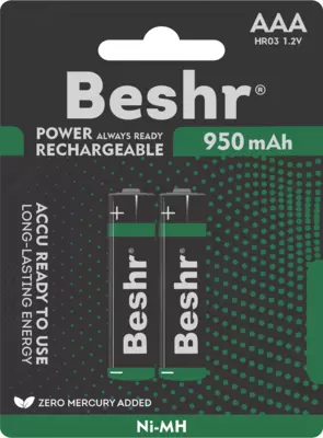   Аккумуляторные батарейки BESHR AAA  2 шт  POWER ACCU RECHARGEABLE 950mAh  батарейка