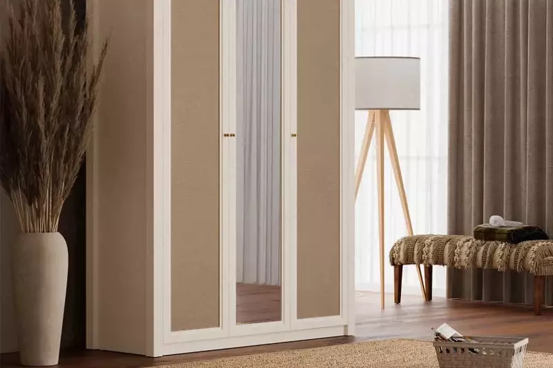 Трехдверный зеркальный шкаф Almila "Corso" (Турция) Бежевый/Белый Магазин турецкой детской мебели "ALMILA"