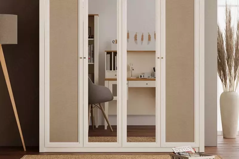 Четырехдверный зеркальный шкаф Almila "Corso" (Турция) Бежевый/Белый - Магазин турецкой детской мебели "ALMILA"