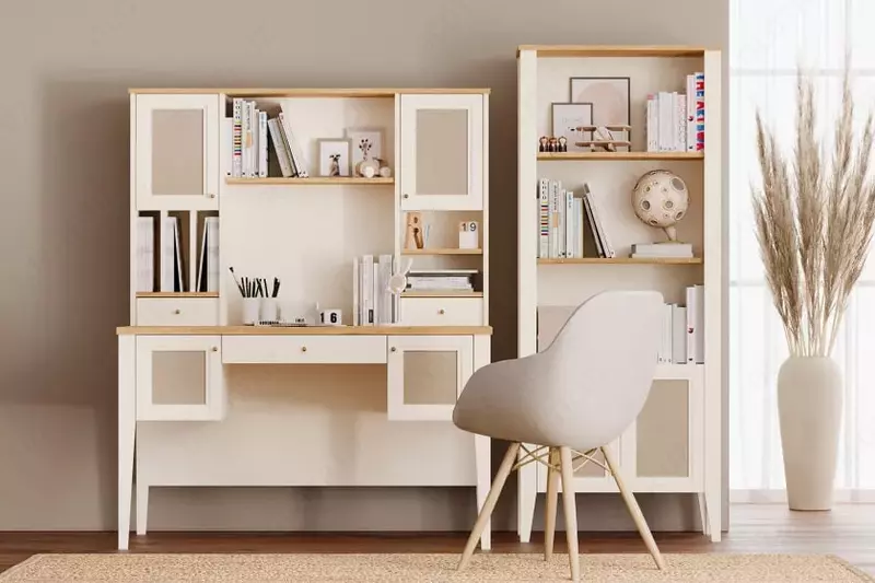 Письменный стол с высоким модулем Almila "Corso" 132.2 х 66.7 х 165 см (Турция) Белый/Бежевый Магазин турецкой детской мебели "ALMILA"