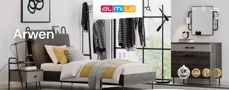 Прикроватная тумбочка Almila "Arwen" 50 х 46.5 х 61.5 см (Турция) Серая