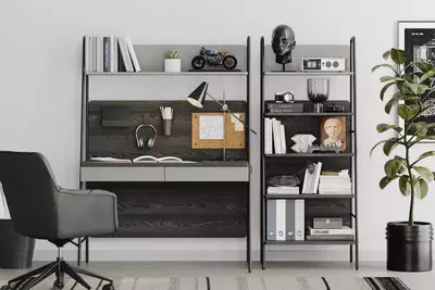 Письменный стол с верхним модулем Almila "Arwen" 124.1 х 60.1 х 171 см (Турция) Черный дуб/серый