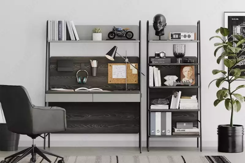 Письменный стол с верхним модулем Almila "Arwen" 124.1 х 60.1 х 171 см (Турция) Черный дуб/серый - по запросу